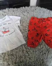 Ensemble 2 pièces Garçon, T-shirt blanc barque + short orange palmier, taille 12 mois