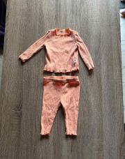 Ensemble haut manche longue + legging taille 3/6 mois corail 