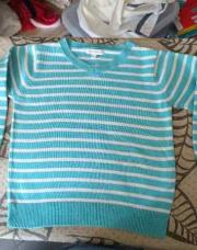 Pull fin turquoise /blanc 92cm 