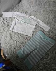 Ensemble 2 pcs blanc bleu vert 100% leggins + blouse