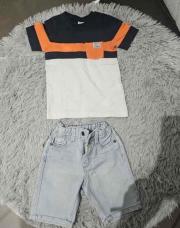 Ensemble 2pcs Garçon, Short jeans + t-shirt bleu orange blanc