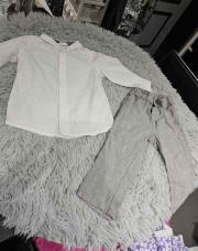 Ensemble 2pcs HM chemise blanc pantalon gris