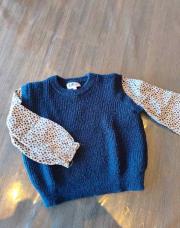 Pull laine, manche leopard