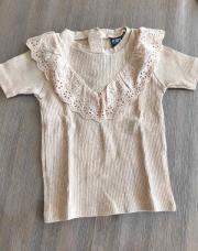 T-shirt marron/beige col brodé