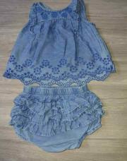Ensemble blouse culotte bleu dentelle