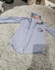 Chemise carreaux bleu blanc chien