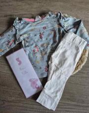 HAUT BLEU FLEURI ET LEGGING BLANC