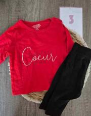 ENSEMBLE HAUT ROUGE COEUR ET LEGGING NOIR 3MOIS
