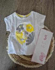 TSHIRT FLEURS ET TOUCAN JAUNE ET GRIS 3 MOIS