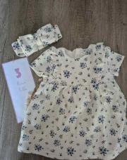ROBE AVEC BANDEAU BLANCHE ET DESSINS BLEU 3 MOIS