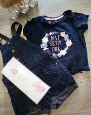 SALOPETTE EN JEANS SHORT ET TSHIRT 6 MOIS