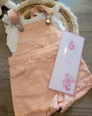 SALOPETTE SHORT ROSE A COEUR ET TSHIRT BLANC 6 MOIS 