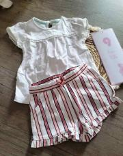 ENSEMBLE SHORT A LIGNES ROSE ET HAUT BLANC 