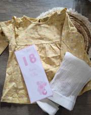 ENSEMBLE HAUT JAUNE A FLEURS ET LEGGING BLANC 18 MOIS 