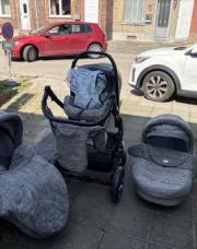 Poussette trio p’tit chou, habillage pluie, adaptateur siège auto