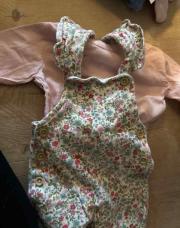 Ensemble 3M pull + salopette rose fleuris 