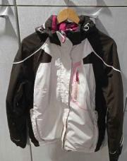 Veste oxylane Decathlon technique de ski brun, rose, blanc, capuche brune fleurie à l’intérieur, 6 poches (taille 46)