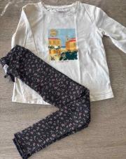 5-6 ans, ensemble fille tao, t-shirt + legging fleuris 