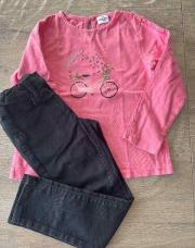 5-6 ans, ensemble fille t-shirt rose vélo + jeans noir