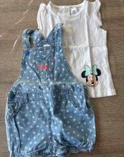 1 an, ensemble fille Minnie salopette + t-shirt 