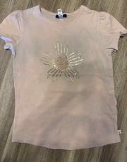 T-shirt rose, fleur dorée, 10 ans