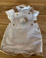 Ensemble salopette OB 3 mois beige lignes 