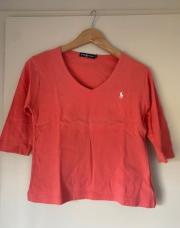 haut Ralph Lauren à col en V et manches 3/4, de couleur corail M