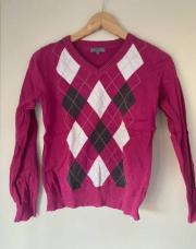 pull au motif argyle rose, blanc et gris Tex S