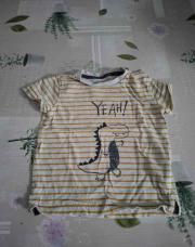 T-shirt ligné jaune dinosaure 2ans