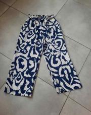S-M pantalon fluide bleu et blanc 