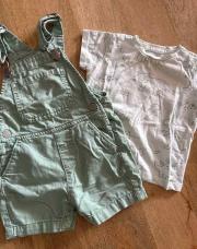 Ensemble salopette + t shirt vert menthe T74 C&A