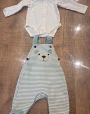 Salopette + body blanc 1 mois 