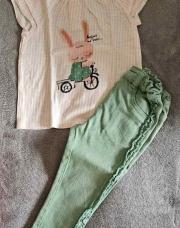 Ensemble T-shirt MC lapin + pantalon vert 18mois