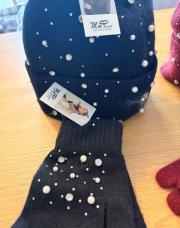 Bonnet + gant perle noire  TU