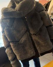 Manteau capuche doudou grise et simili M