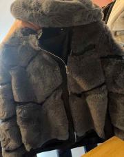 Manteau capuche doudou grise et simili XL
