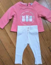 Ensemble pull rose Smile Love Laugh (Obaïbi) + pantalon blanc (Kiabi) - 18 mois