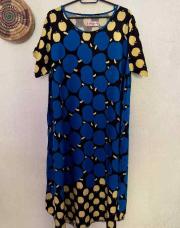 L- Robe à pomme bleu / jaune 