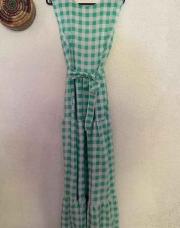 XL-Longue robe à carreaux vert / blanc 