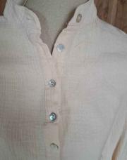 Chemise L rose poudré manches ballons gase coton et boutons nacre 
