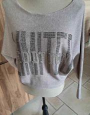 Pull TU beige écriture brillante 