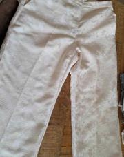 Pantalon 44 festif broderie crème/ rosé  H&M