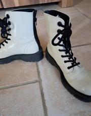 Bottines vernie 40 MERRY SCOTT  crème noir tirette arriere