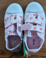 Chaussures Tex en toile rose imprimé coeurs, scratch embout dur 28 NEUVE 