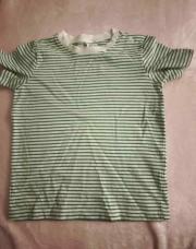 T-shirt ligné blanc vert H&M 86