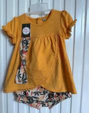 Ensemble jaune et kaki avec bandeau taille 6 mois 