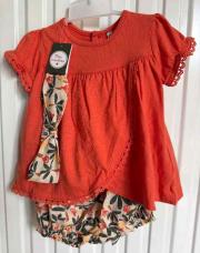 Ensemble corail, kaki avec bandeau taille 6 mois 