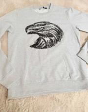 Sweat gris clair - Motif Aigle en sequins noirs - Taille S