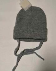 Bonnet bébé gris neuf avec cordons TU