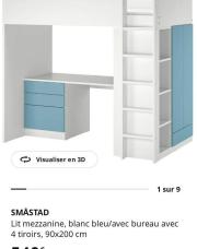 NEUF.  Lit mezzanine avec bureau, armoire penderie et rangements 
